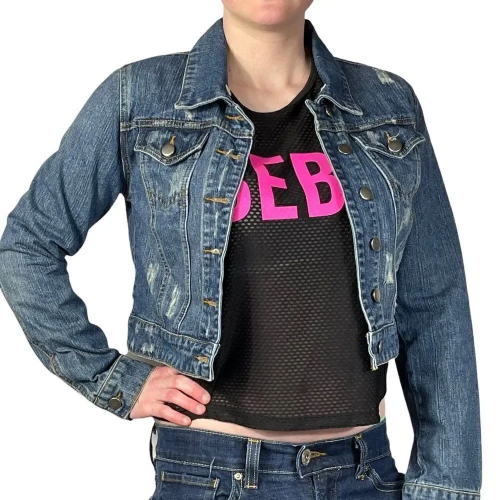 Thread Supply Cropped Distressed Blue Jean Jacket